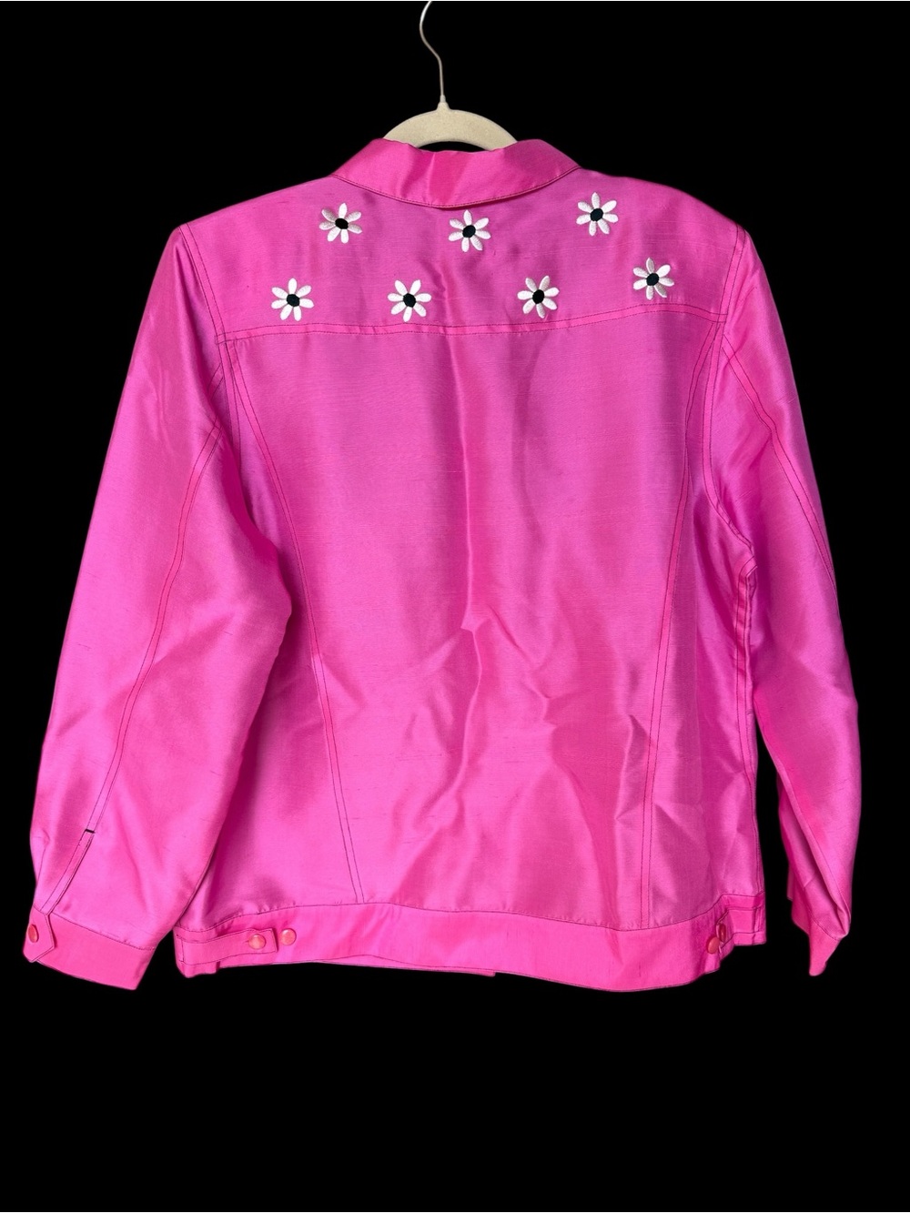 Bob Mackie Hot Pink Floral-Appliqué Silk Jacket Size Large - Picture 5 of 8